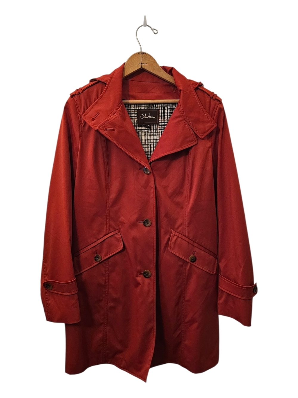 Cole Haan Rusty Orange Red Trench Coat with Notched Collar